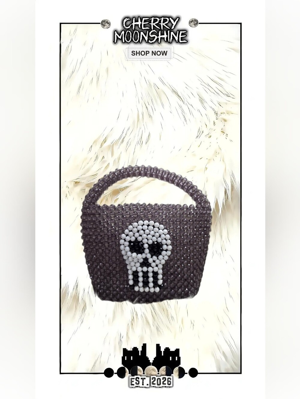 Beaded Skull Handbag in Smoky Lavender